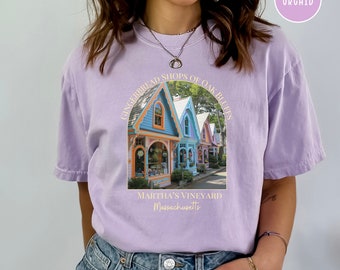 Oak Bluffs Gingerbread Shops of Martha's Vineyard Comfort Colors® T-Shirt, Gingerbread Color Cottages of Oaks Bluff Martha's Vineyard Shirt