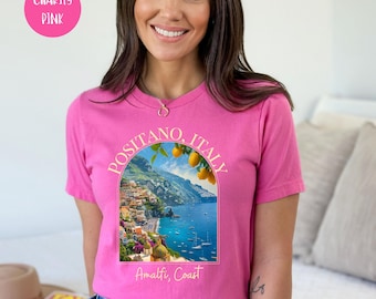 Koszulka z płótna Bella z Positano we Włoszech, Koszulka na prezent z Wybrzeża Amalfi, Koszulka na prezent z wakacji we Włoszech, Koszulka z Włoch, Koszulka na prezent z Positano, Koszulka na prezent z Włoch