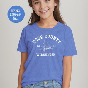 Door County Wisconsin Children&#39;s Vintage Style Tee Shirt, Door County Kids T-Shirt, Door County Wisconsin Unisex Youth Size Crewneck TShirt