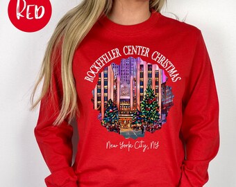 Christmas in New York Long-Sleeve T-Shirt, Christmas at Rockefeller Center New York City, New York Christmas Vacation, NYC Long Sleeved Tee