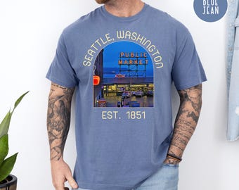 Seattle Washington Comfort Colors® T-Shirt, Seattle Vacation Tee Shirt, Seattle Washington State Tee, Seattle Public Market, Seattle Shirt