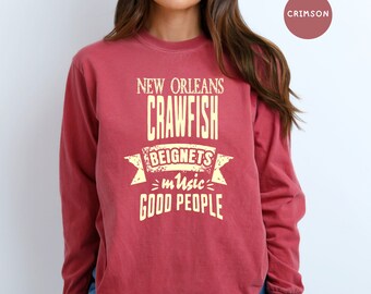 New Orleans Vacation Comfort Colors® Long Sleeve T-Shirt, New Orleans Crawfish Beignets & Music, New Orleans Travel Gift, New Orleans Shirt