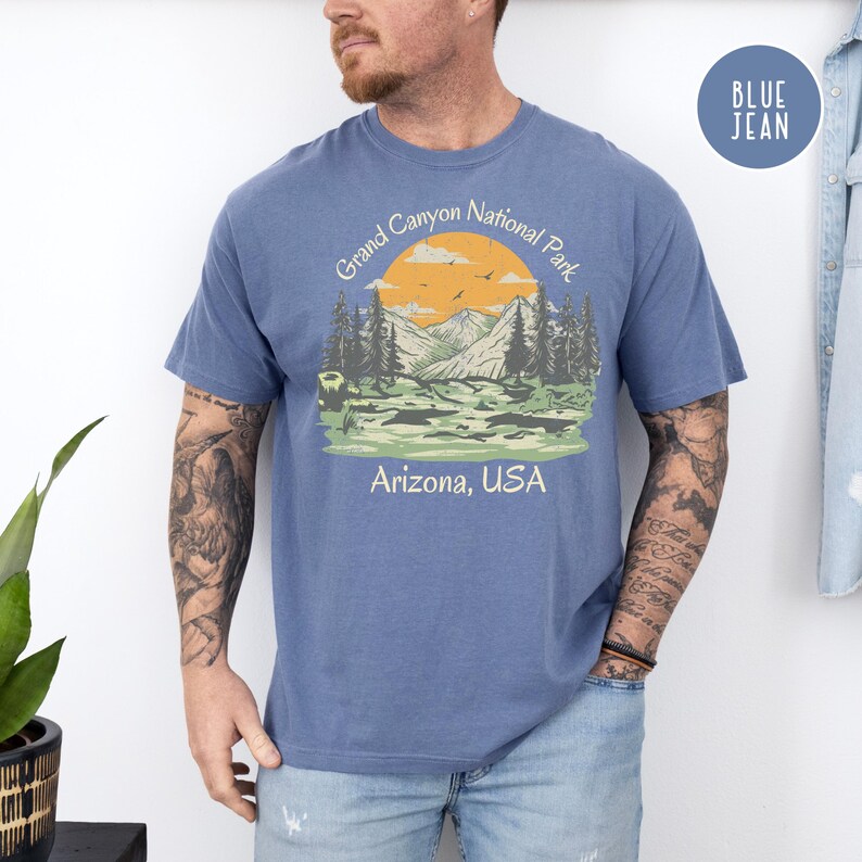 Grand Canyon National Park Retro Comfort Colors® Hiking T-Shirt Gift, Grand Canyon Gift Tee, Grand Canyon Shirt, Grand Canyon Camping Shirt Blue Jean