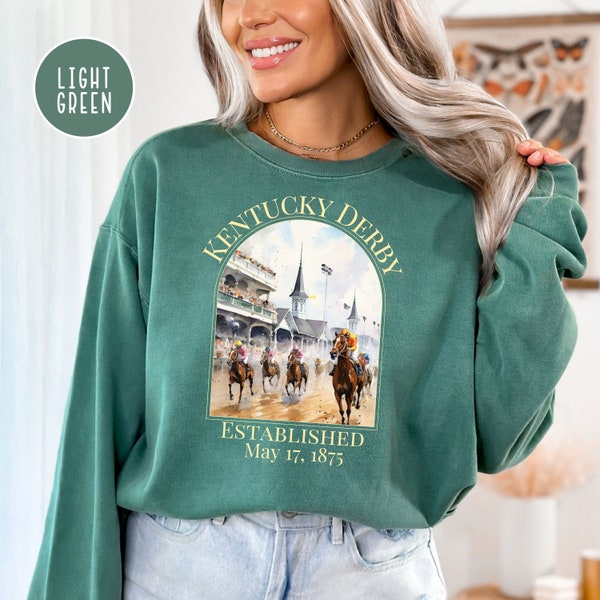 Kentucky Derby Race Comfort Colors® Sweatshirt, Kentucky Derby Watercolor Shirt, Horse Lover Gift Shirt, Derby Party Gift, Horse Race Shirt
