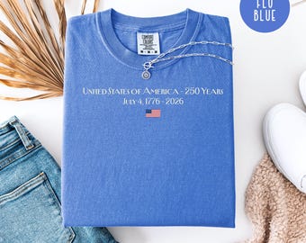 Maglietta per il 4 luglio in stile minimalista, colori comodi, celebra i 250 anni dell'America, regalo per il giorno dell'indipendenza, 250° anniversario degli Stati Uniti, maglietta Freedom