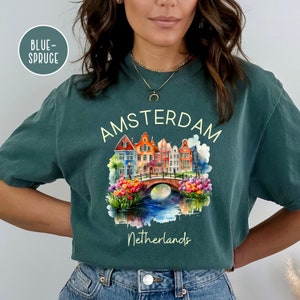 Amsterdam Netherlands Comfort Colors® T-Shirt, Amsterdam Vacation Gift Tee, Netherlands Travel Shirt, Amsterdam Canals Watercolor Gift Shirt