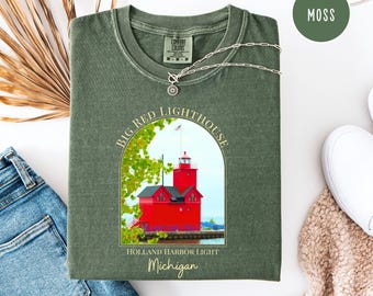 Camiseta Michigan Comfort Colors® del Gran Faro Rojo, camiseta del faro de Harbor Holland, camiseta de vacaciones en Michigan, regalo para un viaje a Michigan, lago Michigan