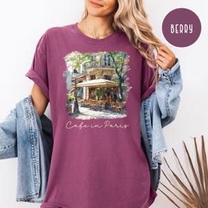 French Paris Cafe Comfort Colors France Vacation Gift Shirt, Paris Cafe Watercolor, France Travel Gift, Châteaucore French Charm Tee Shirt