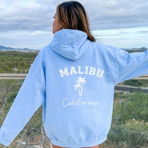 Malibu Hoodie, Malibu Varsity Sweatshirt, Malibu Sweatshirt, Malibu Gift for Beach Lover, Malibu Sweater for Malibu Vacation Beach Coverup