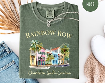 Maglietta Rainbow Row Charleston South Carolina Comfort Colors®, regalo per le vacanze a Charleston, maglietta South Carolina Charleston Georgian Row Houses