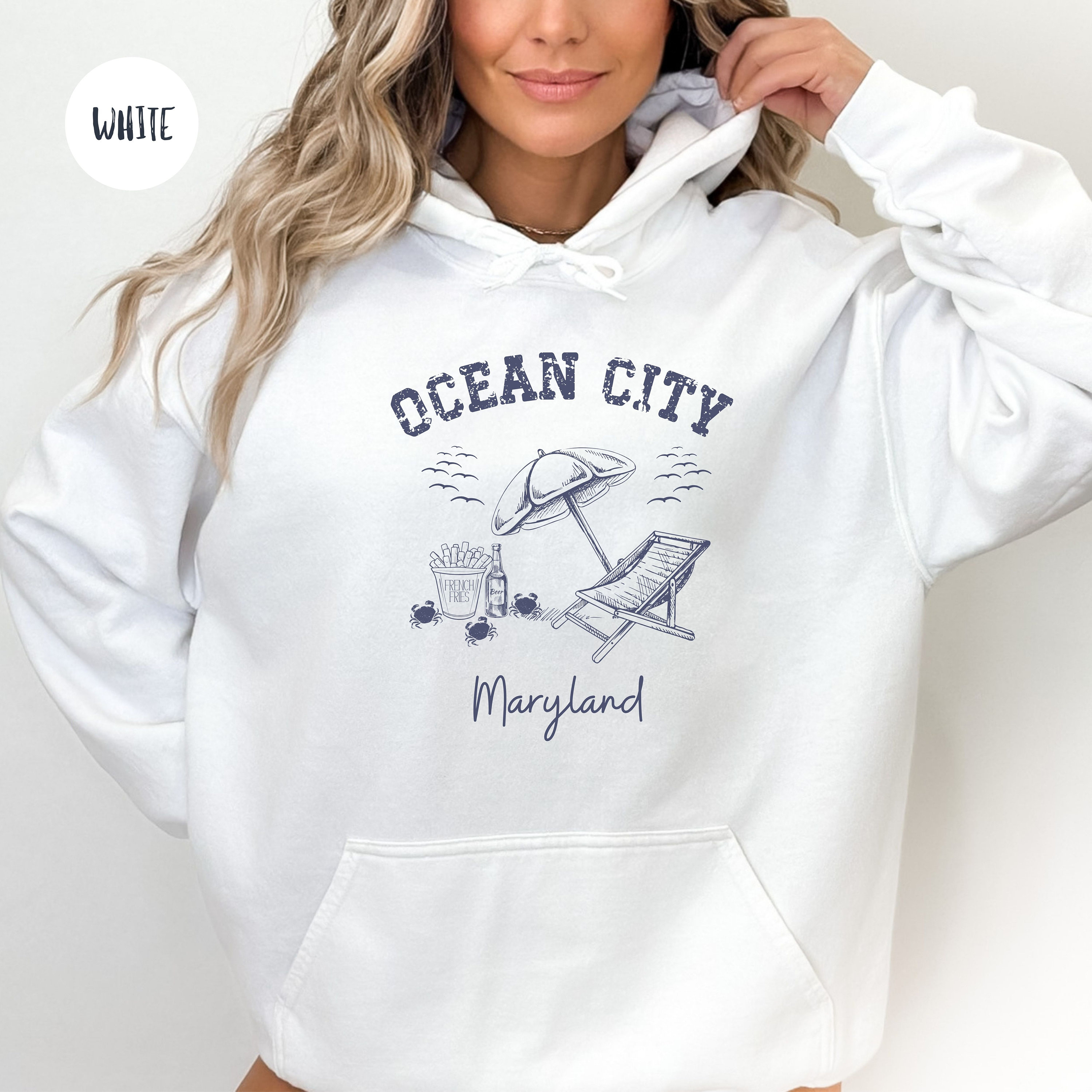 60s OCEAN CITY MD. 半袖スウェット Ocean City Maryland Grunge Style Hooded Sweatshirt, Ocean City