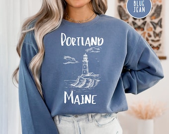 Sweter Portland Maine Comfort Colors® na prezent, Bluza z nadrukiem Portland Maine na wakacje, Koszula z latarnią morską Portland Maine, Koszula podróżna Maine