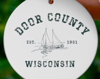 Door County Wisconsin Ceramic Christmas Ornament, Door County Vacation Memento, Door County Wisconsin Travel Gift, Door County Ornament Gift
