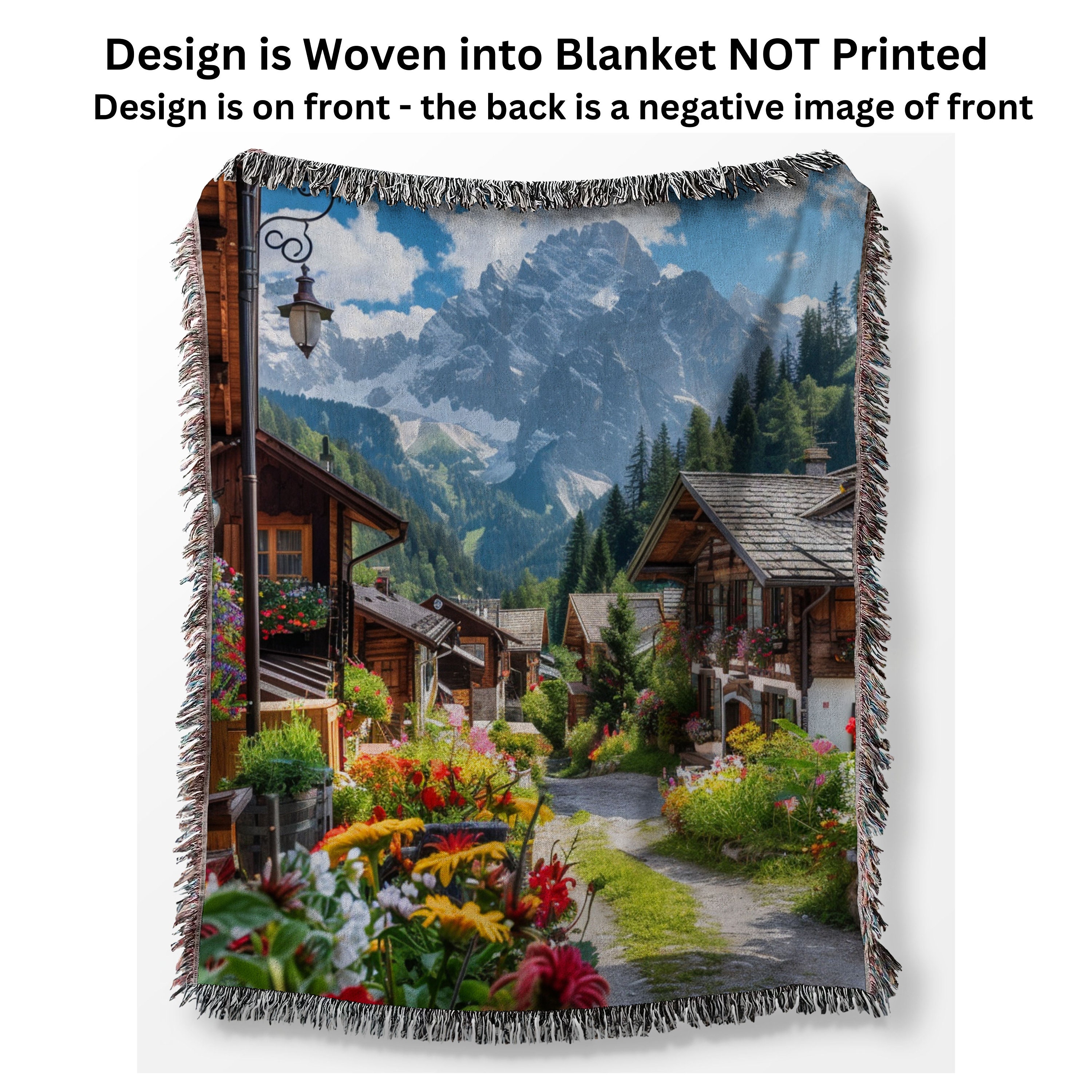 Switzerland Alpine Village Woven Blanket, Swiss Alps Lap Blanket