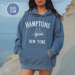 Hamptons New York Grunge Style Comfort Colors® Pre-Shrunk Vintage Hoodie, Hamptons Vacation Hooded Sweatshirt, Hamptons Travel Gift Shirt