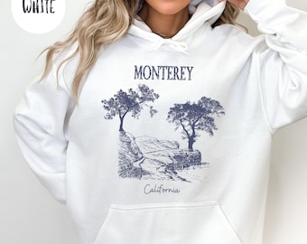 Monterey California Grunge Style Pullover Hooded Sweatshirt, Monterey Vacation Gift Hoodie, Monterey Pebble Beach Sweatshirt, Monterey Gift