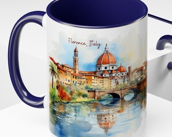 Florence Italy 2-Toned 15oz Ceramic Mug, Design Front & Back, Florence Italy Vacation Gift Mug, Florence Italy Watercolor Gift, Florence Mug