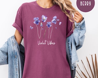 Wild Violet Flowers Comfort Colors® Tee Shirt February Birth Flower Birthday Gift Shirt, Plant Mom Shirt, Gift for Plant Lover, Gardner Gift
