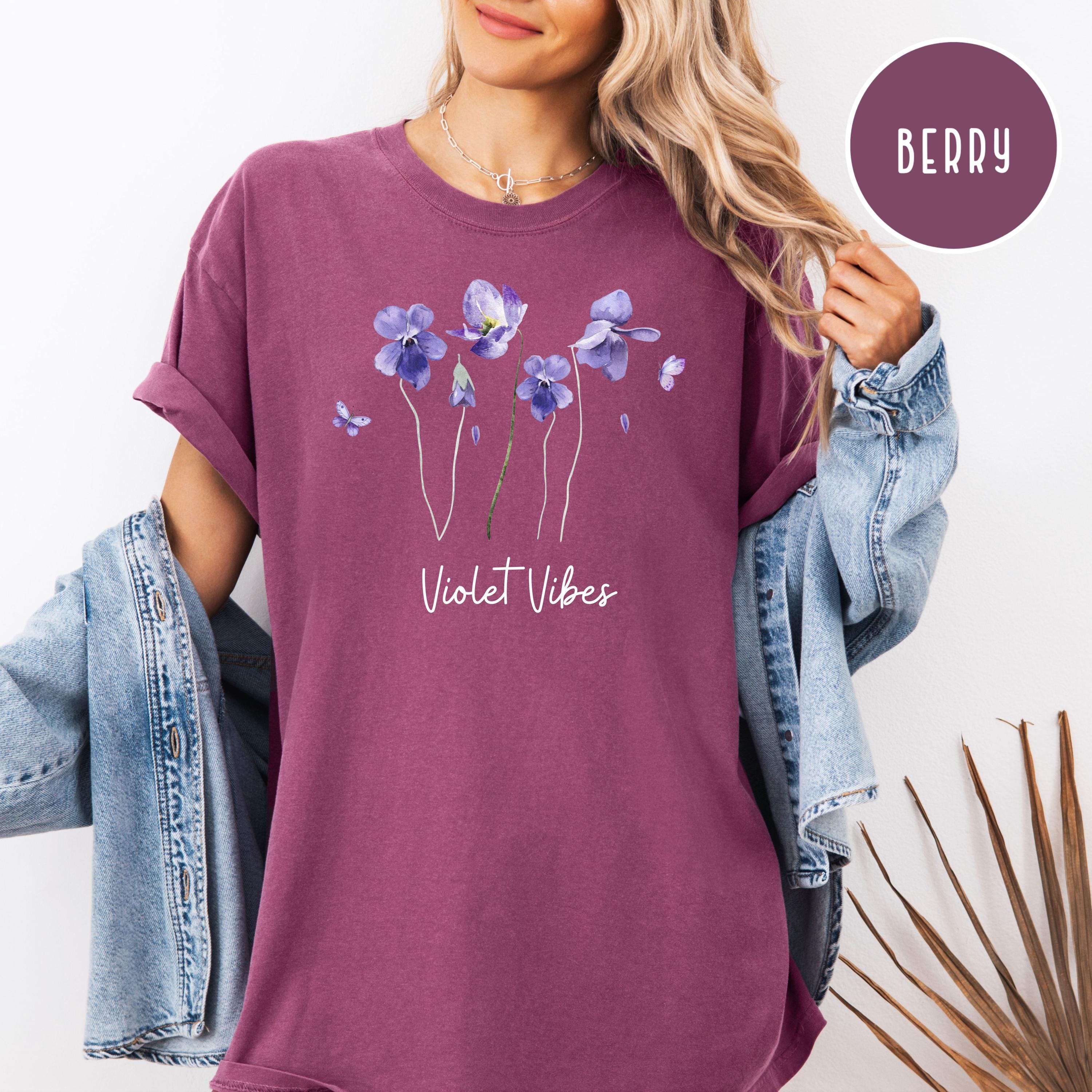 L.G.B. WILD FLOWERS 長袖カットソー パープル Wild Violet Flowers Comfort Colors® Tee Shirt February Birth
