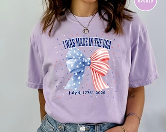 Maglietta Comfort Colors 4th of July Coquette Made in USA, maglietta per i 250 anni dell'America, regalo per il Giorno dell'Indipendenza, maglietta Freedom del 4 luglio