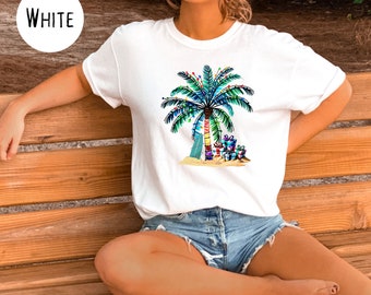 Tropisches Weihnachts Shirt, Weihnachtsinsel Urlaub T-Shirt, Palme Weihnachtsbaum Shirt, Kalifornien Weihnachtsgeschenk, Weihnachten im Juli, Aloha Xmas