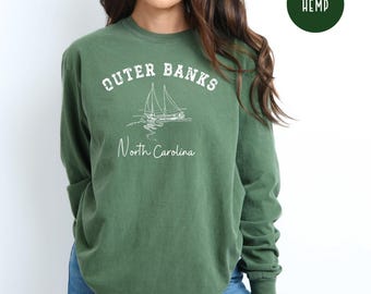 Outer Banks North Carolina Comfort Colors® Long Sleeve Unisex T-Shirt, Outer Banks North Carolina Vacation Gift, Outer Banks Sailboat Shirt