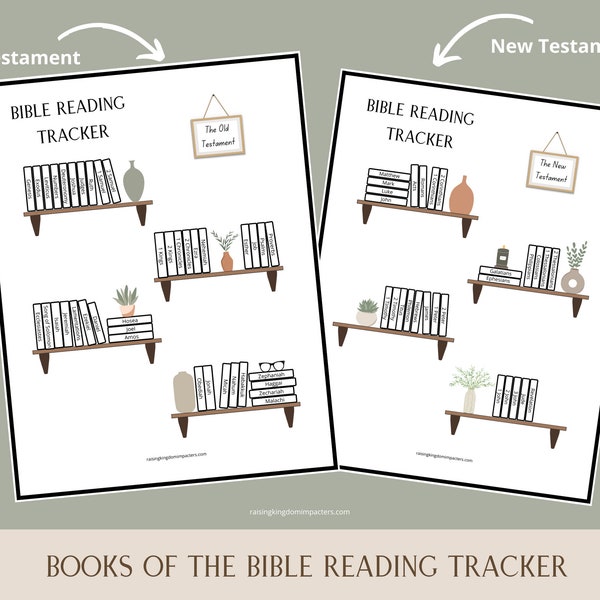 Bible Reading Tracker | Books of the Bible Reading Log |  Bible Bookshelf | Old Testament | New Testament | Bible Reading Goals