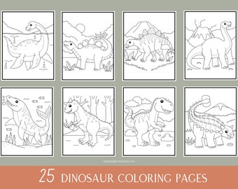 25 pagine da colorare di dinosauri/pagine da colorare per bambini/download digitale istantaneo/attività di dinosauri/pagine da colorare stampabili