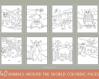40 Animals Around The World Coloring Pages | Animal Coloring Pages | Digital Download | Coloring Pages For Kids | Printable