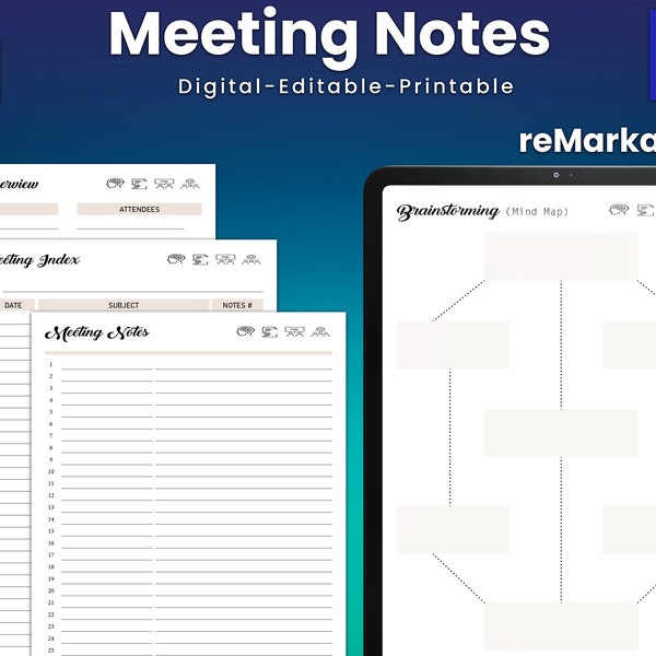 Remarkable 2 Meeting Note Template - Etsy
