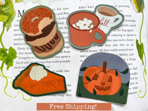 Folk Art Fall Sticker Pack of Cute Stickers - Autumn Pumpkin Pie Sticker Donut Hot Chocolate Sticker Fall Scrapbooking Cute Cottagecore Fall