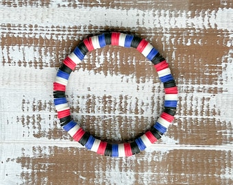 The "Red, White, and Cute" Heishi Bracelet Summer Stretch Bracelet Stacking Cute Beaded Bracelet Cute Patriotic Summer Jewelry 4th of July