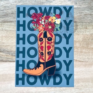 Cute Cowgirl Boot Print 5&quot;x7&quot; Art Print Floral Boot Bouquet Howdy Decor Western Room Art Picture Southern Home Decor Cowboy Boot Art Prints