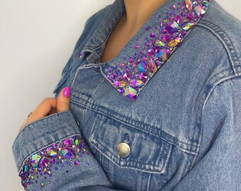 Diamante Striped Denim Jacket