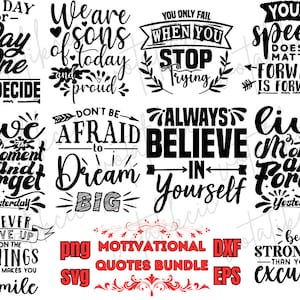 Motivational Quotes SVG Bundle: Hand Lettered Designs (Digital Files)