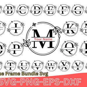 Floral Split Monogram SVG: Family Name Frame Alphabet (Digital Download)