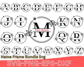 Floral Split Monogram SVG: Family Name Frame Alphabet (Digital Download)