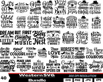 Western SVG Bundle: Cowboy & Cowgirl Quotes, Clip Art (Digital Download)