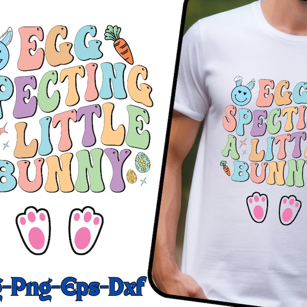 Retro Eggspecting Little Bunny Easter Pregnancy Announcement Png, Easter Maternity Digital Download, Spring Easter Expecting Sublimation