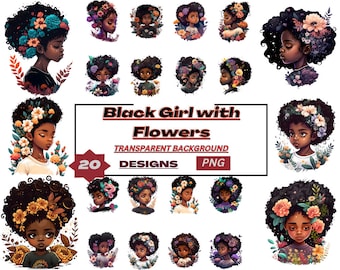 Afro Girl PNG Clipart Bundle, Sublimation Designs (Digital Download)