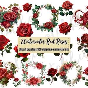 Watercolor Red Roses Clipart: Floral Bouquet PNG (Commercial Use)