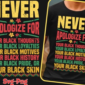 Mes de la Historia Afroamericana SVG PNG: Diseño "Nunca te disculpes" (Descarga digital)