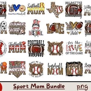 Sport Mom PNG Bundle: Baseball, Softball, Football, Soccer (Digital Download)