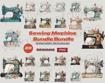 Watercolor Sewing Machine PNG Clipart: Colorful Floral Designs (Digital Download)