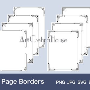12/Geometric/Digital Download/Full Page Frame Borders Design/Set of 8/4 Formats/Art Patterns/Black/White/Letters/Cards/Menu Decoration