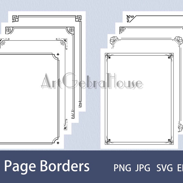 Digital Download/Full Page Frame Borders Design/Set of 8/4 Formats/Art Patterns/Black/White/Letters Design/Cards Decoration/Menu Decoration