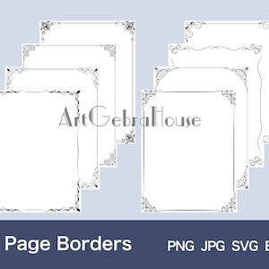 11/Curled Pattern/Digital Download/Full Page Frame Borders Design/Set of 8/4 Formats/Art Patterns/Black/White/Letters/Cards/Menu Decoration