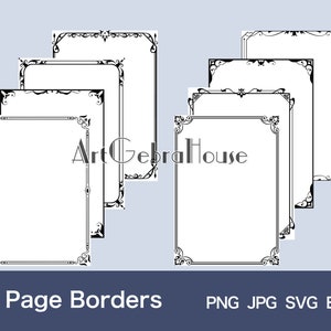 01/Europäisches Design/Digitaler Download/Ganzseitige Rahmenränder Design/Set von 8/4 Formaten/Kunstmuster/Schwarz/Weiß/Buchstaben/Karten/Menüdekoration