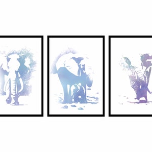 Digital Paint/Wall Art Prints/Set of 3/Elephant/Blue/Living Room Decoration/Dining Hall Decoration/Office Decoration
