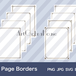 Digitale download/volledige pagina gouden frameranden ontwerp/set van 8/kunstpatronen/wit/zwart/letters ontwerp/kaarten decoratie/menu decoratie